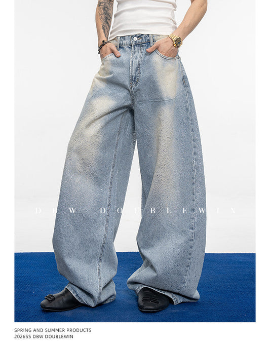 Wash-Finish Wide-Leg Casual Jeans