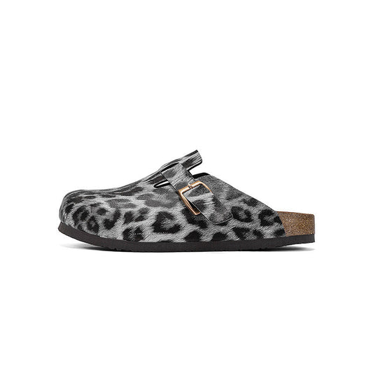 Leopard Print Metal Buckle Mules