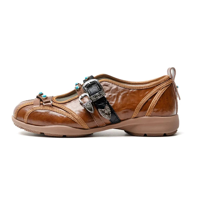 Noir Rivet Harness Flats