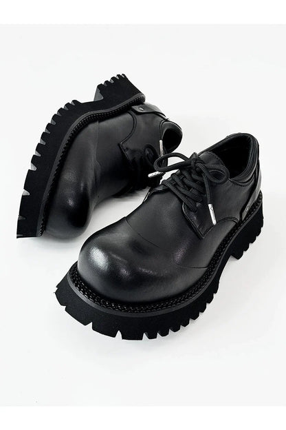 Chunky Black Platform Derby Shoes with Rounded Toe