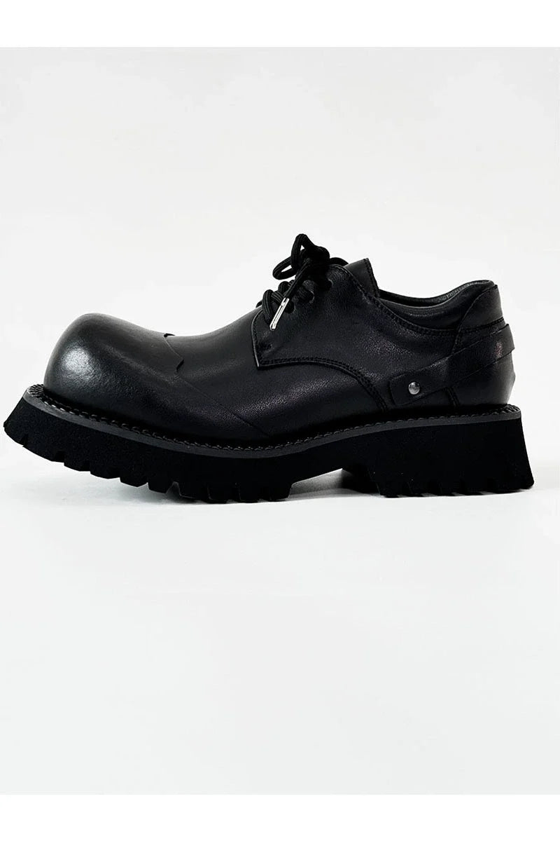 Chunky Black Platform Derby Shoes with Rounded Toe