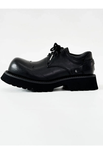 Chunky Black Platform Derby Shoes with Rounded Toe