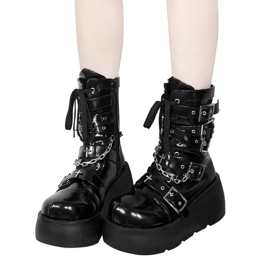 Cross Buckle Platform Short Boots