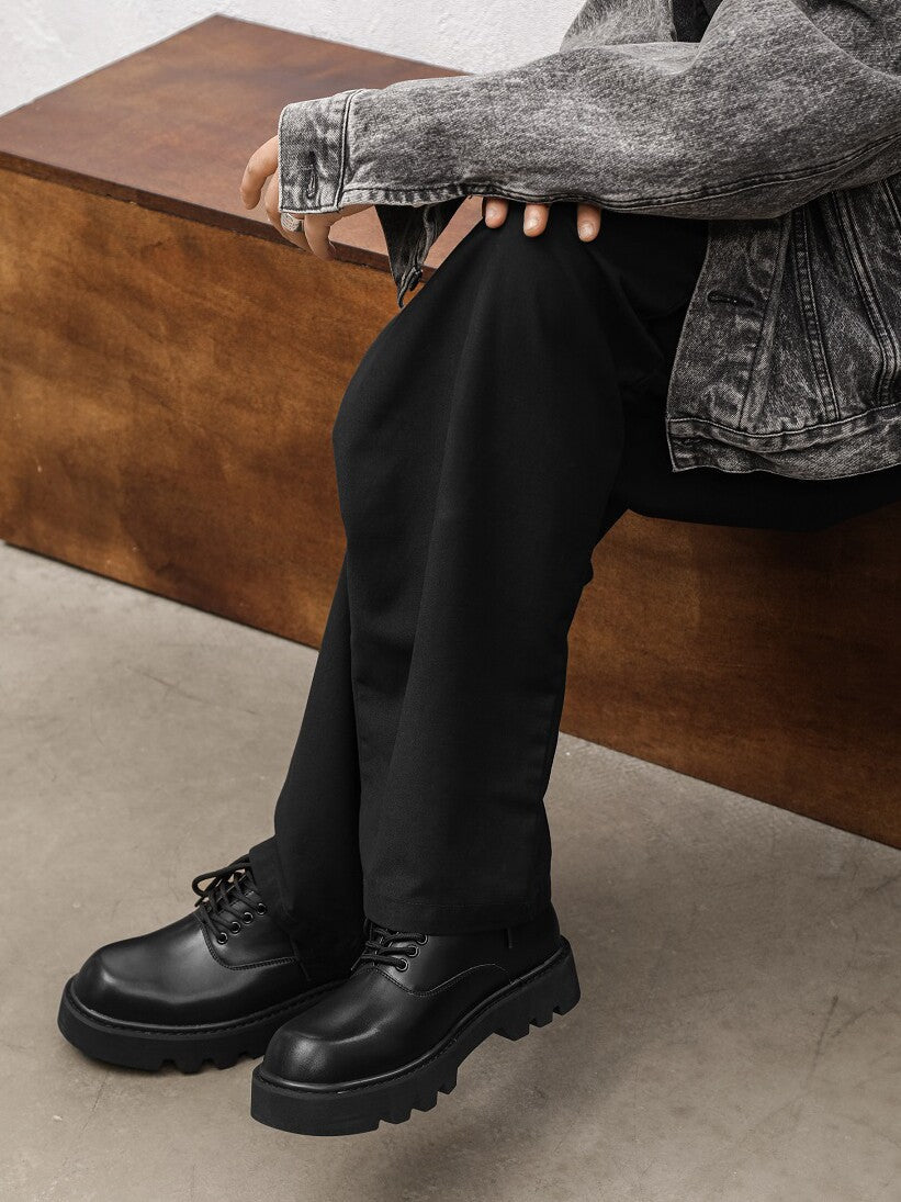 Lace Up Thick Sole PU Leather Shoes