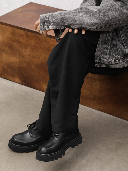 Lace Up Thick Sole PU Leather Shoes