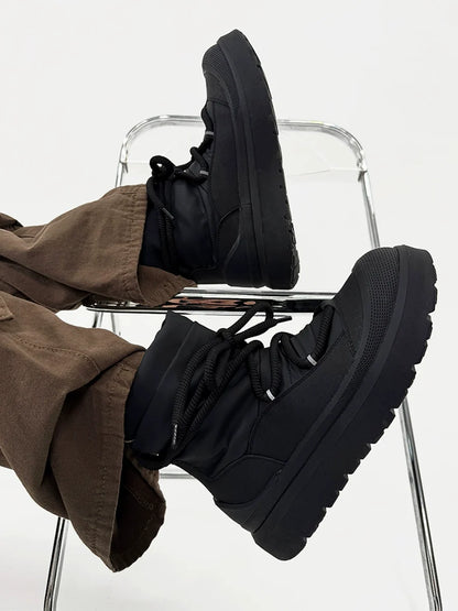 Black Winter Boots with Chunky Soles and Fleece Lining