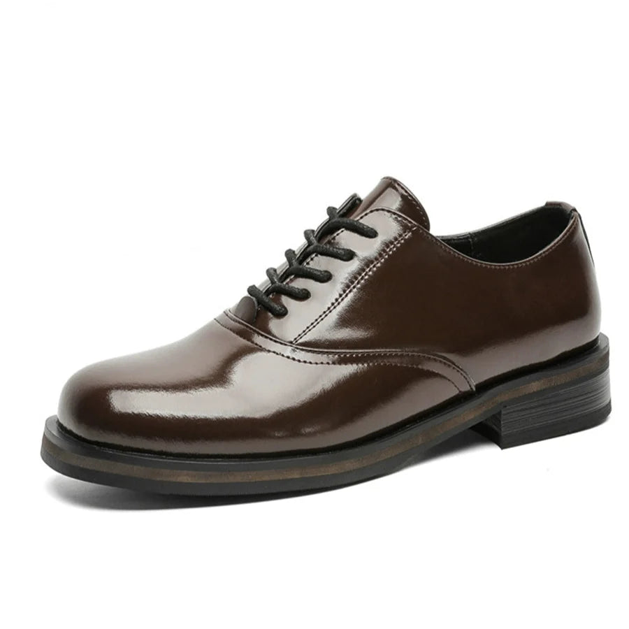 Square Toe Derby Heeled Leather Shoes