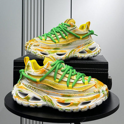Paint Splash Mesh Chunky Sole Sneakers