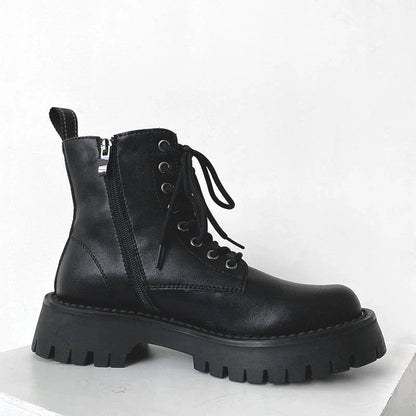 Side Zipper Thick Sole Leather Boots