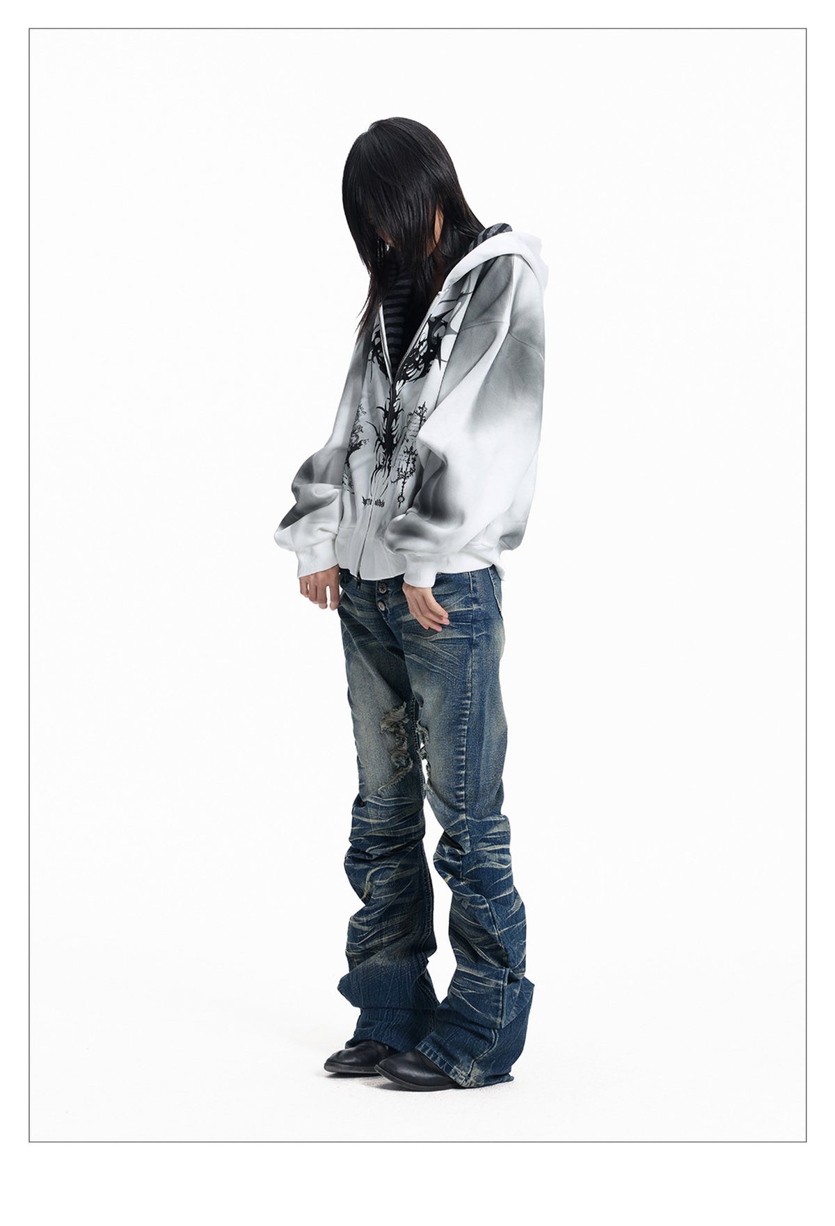 Blue Washed Riveted Curved Skinny Jeans