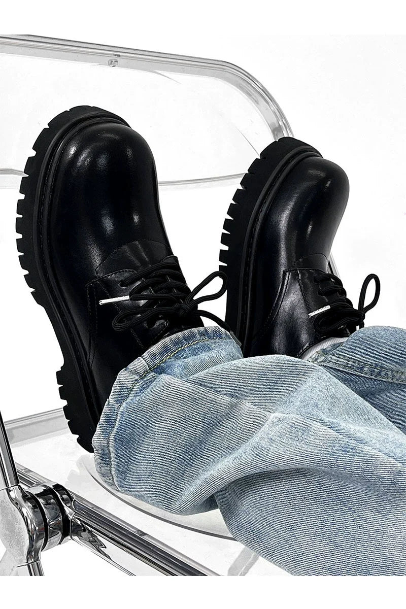 Chunky Black Matte and Glossy Platform Derby Shoes