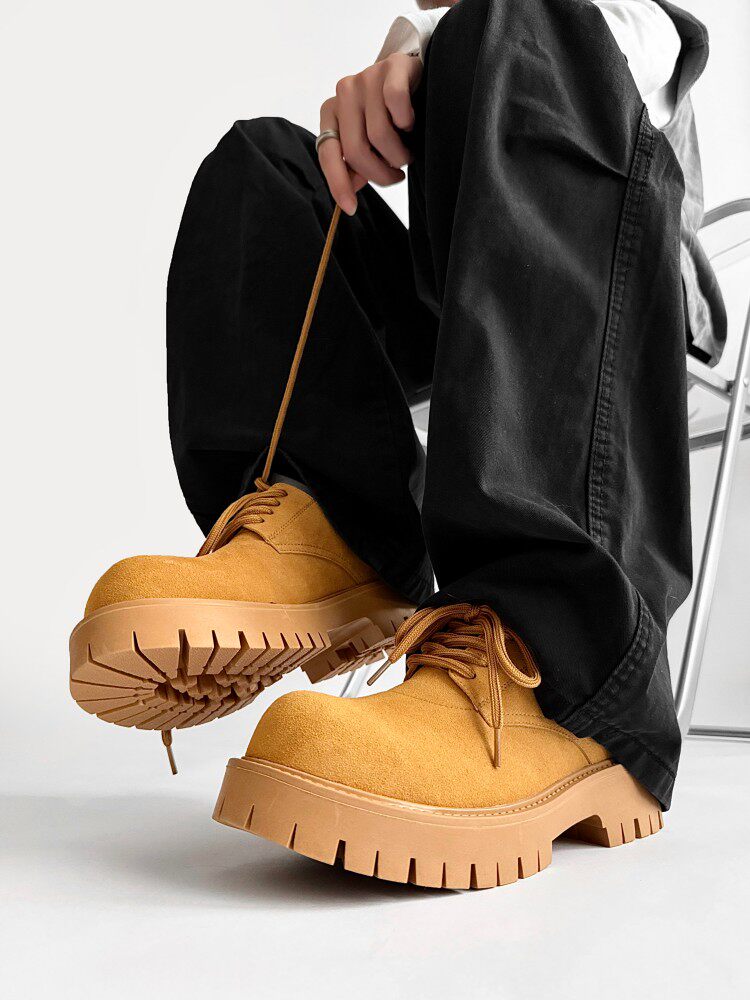 Suede Lace Up Thick Sole Round Toe Shoes