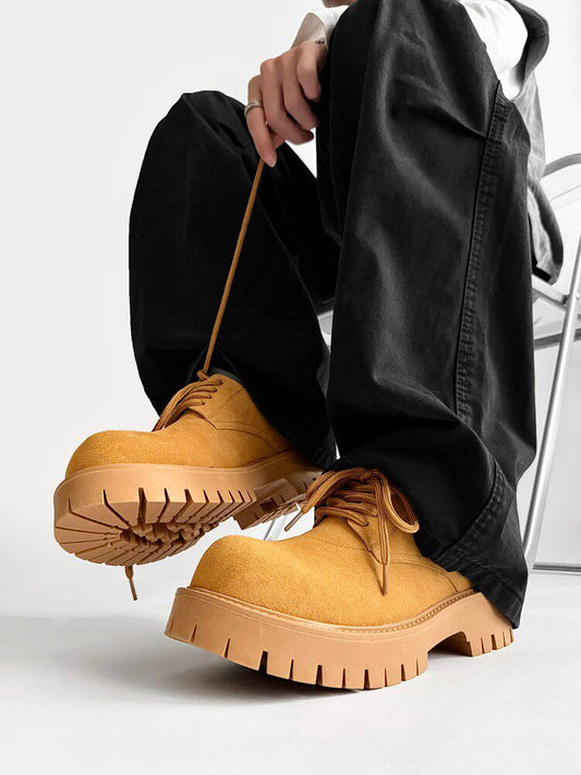 Suede Lace Up Thick Sole Round Toe Shoes