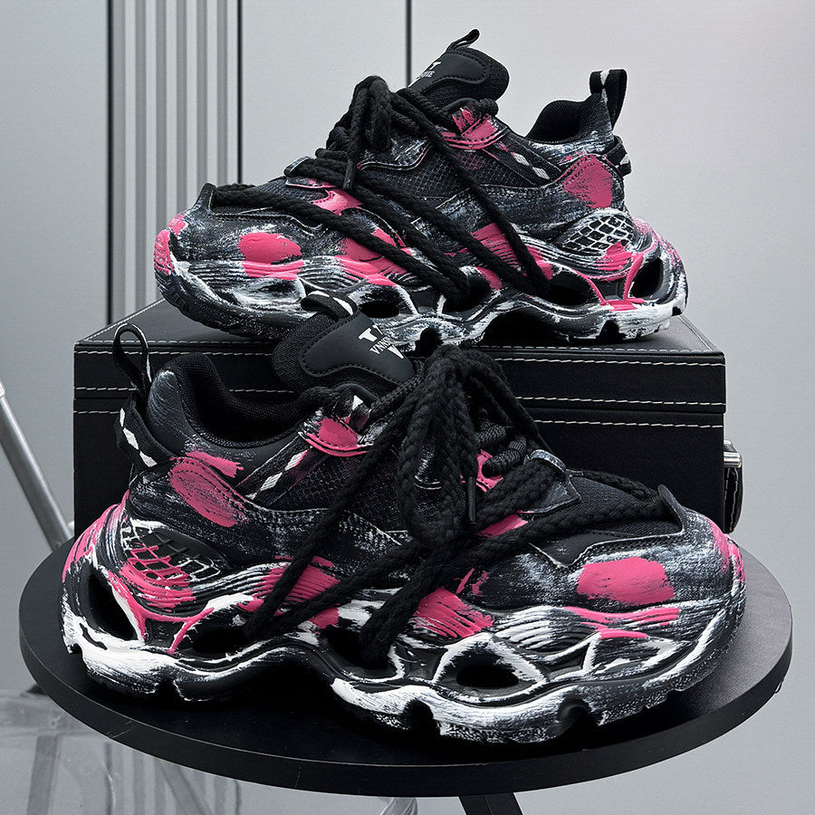 Paint Splash Rope Lace Chunky Sole Sneakers