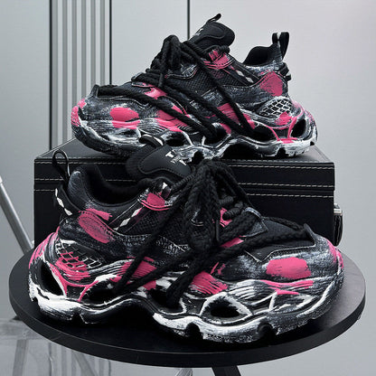 Paint Splash Rope Lace Chunky Sole Sneakers