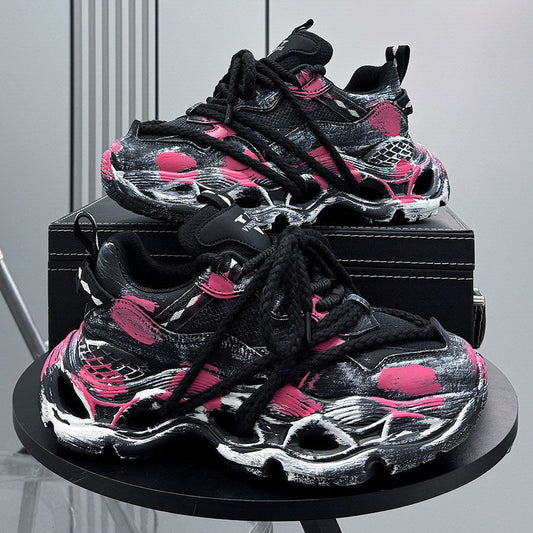 Paint Splash Rope Lace Chunky Sole Sneakers