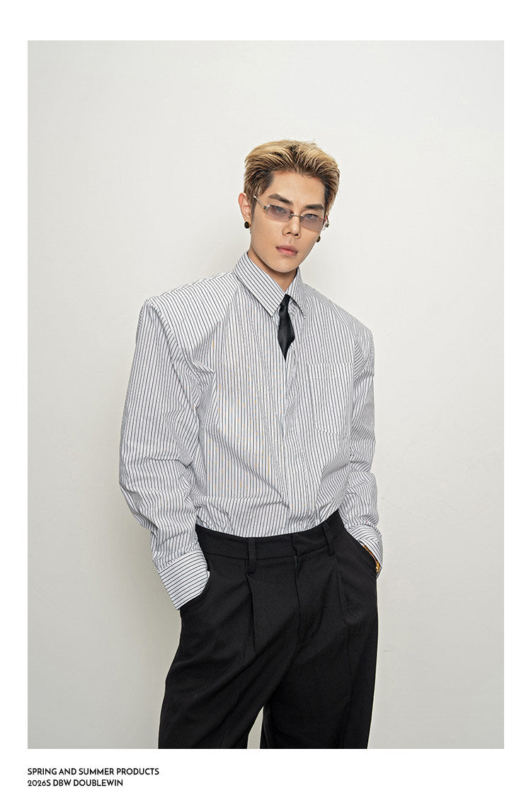 Casual Striped Shirt with Wide Shoulder Pads