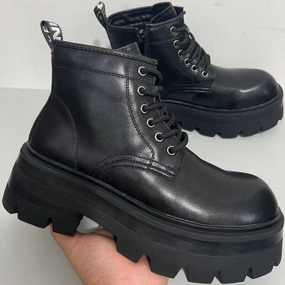 Chunky Lug Sole Platform Lace-Up Zipper Boots