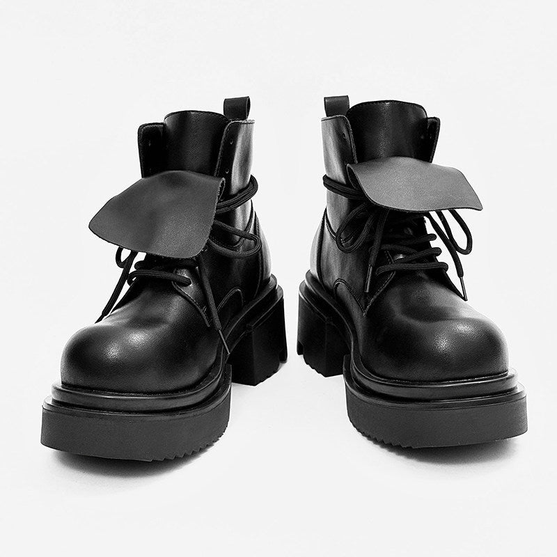 Chunky Platform Lace-Up Flap Boots