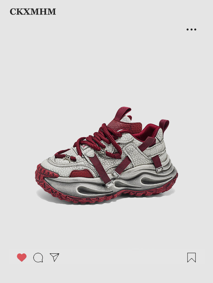 Washed Finish Platform Chunky Sneakers
