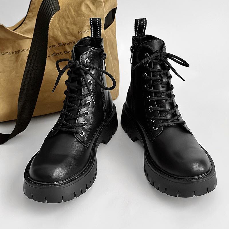Chunky Platform 8-Eye Lace-Up Zipper Boots