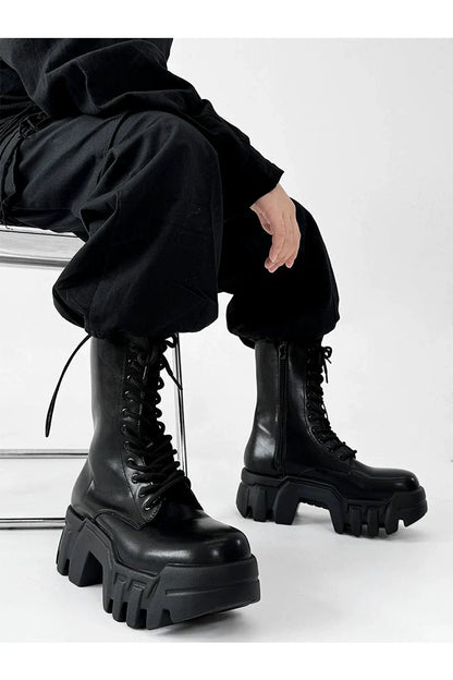 Futuristic Black Zip Platform Combat Boots