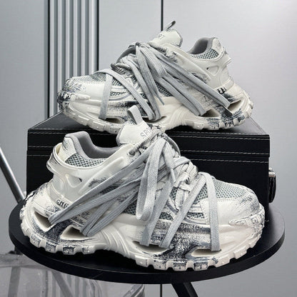 Paint Mesh Rope Lace Chunky Sole Sneakers
