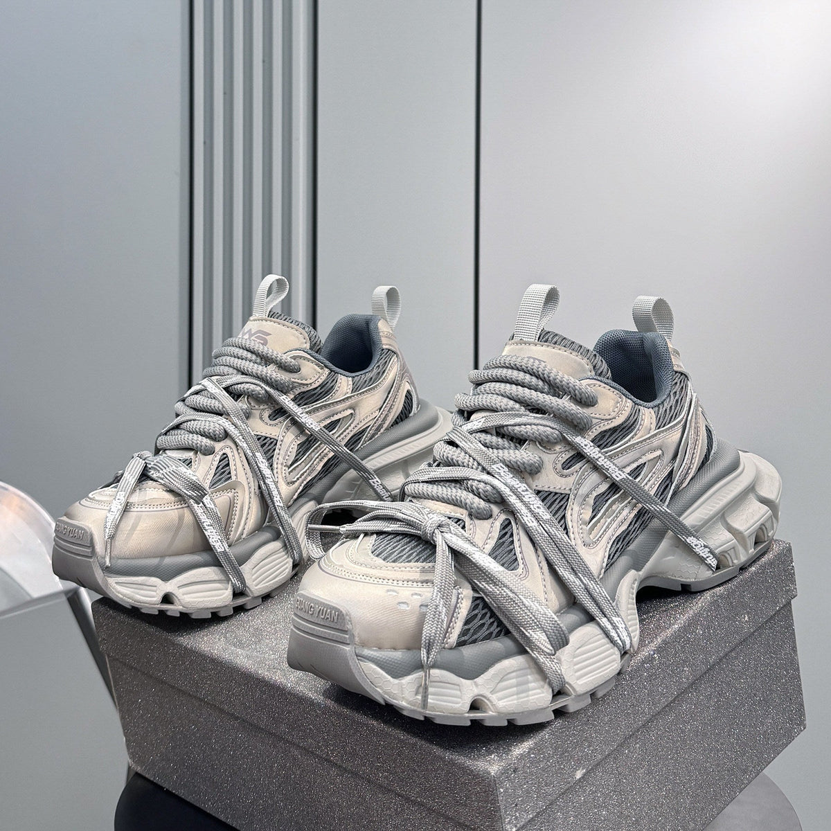 Mesh Panel Rope Lace Chunky Sole Sneakers