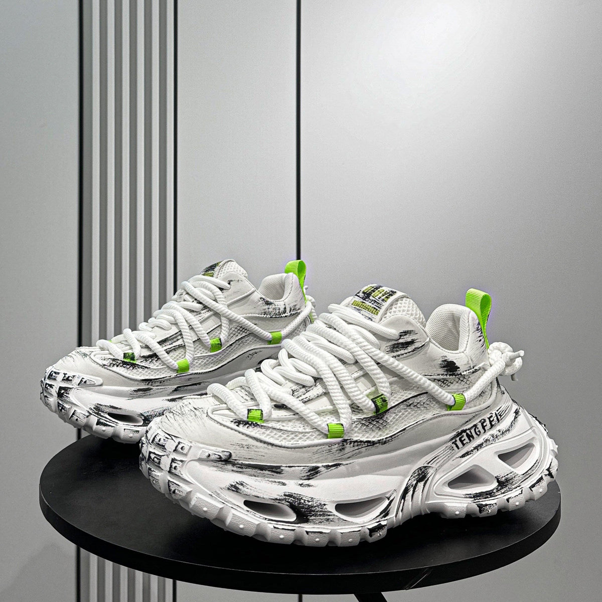 Paint Splash Mesh Chunky Sole Sneakers