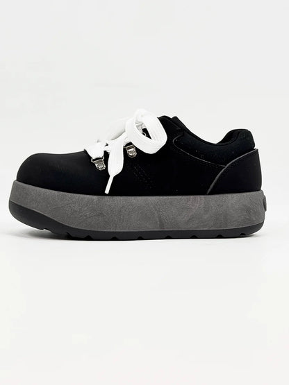 Chunky Sole Puffy Design Suede Sneakers