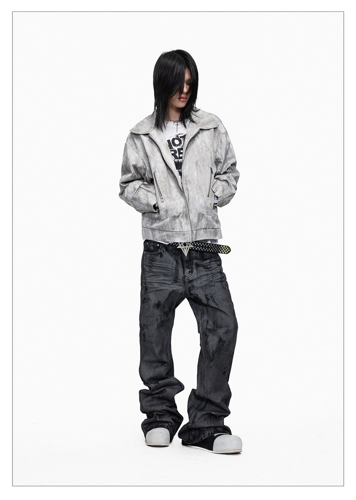Hand-brushed Flared Washed Denim Jeans