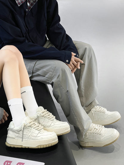 Chunky Textured Platform Lace-Up Sneakers