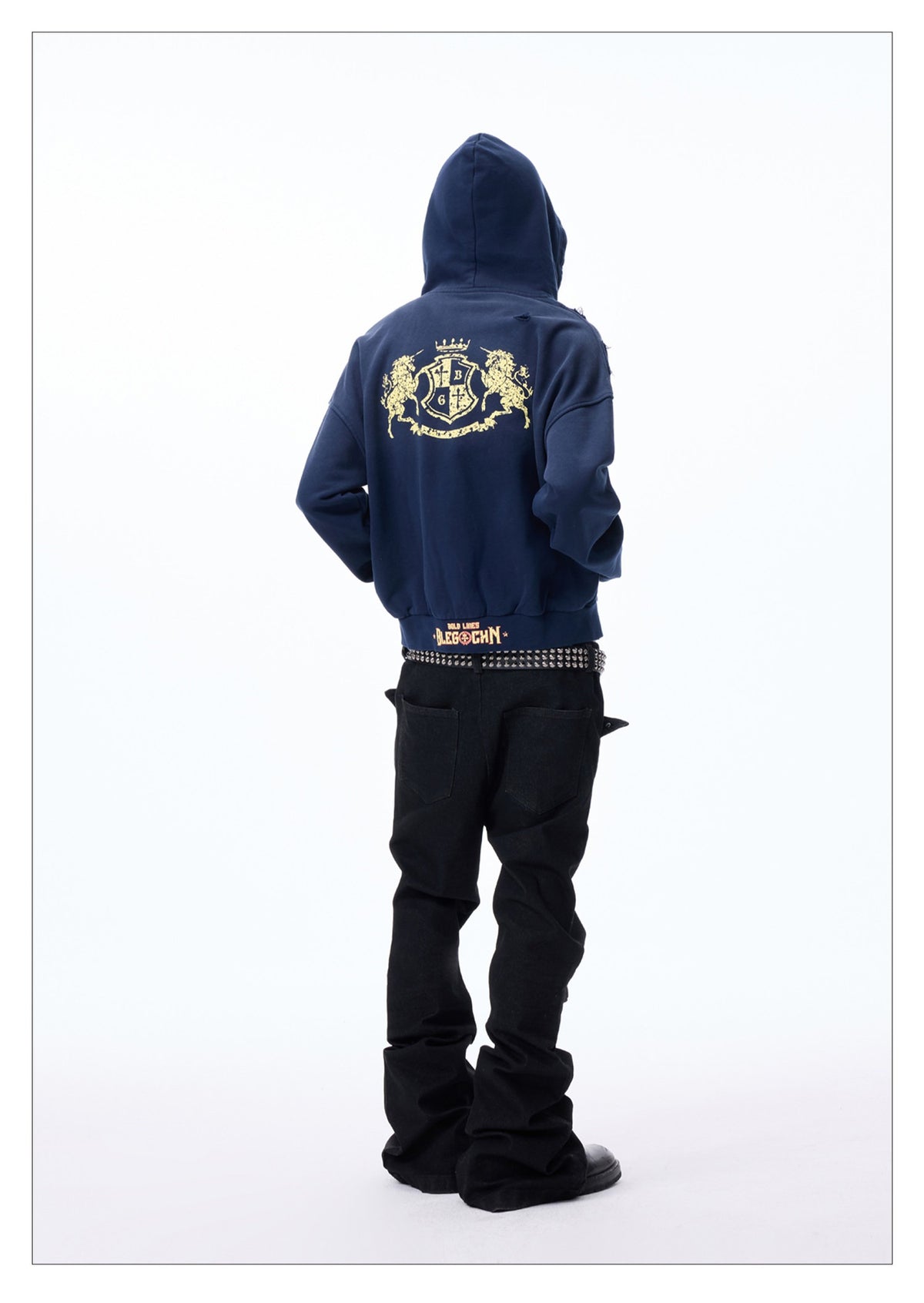 Washed Vintage Print Hoodie With Zipper