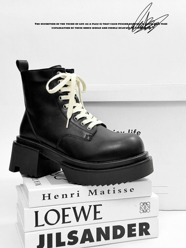 Matte Black Chunky Lace-Up Combat Boots