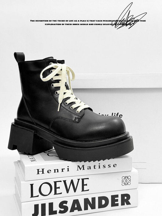 Matte Black Chunky Lace-Up Combat Boots
