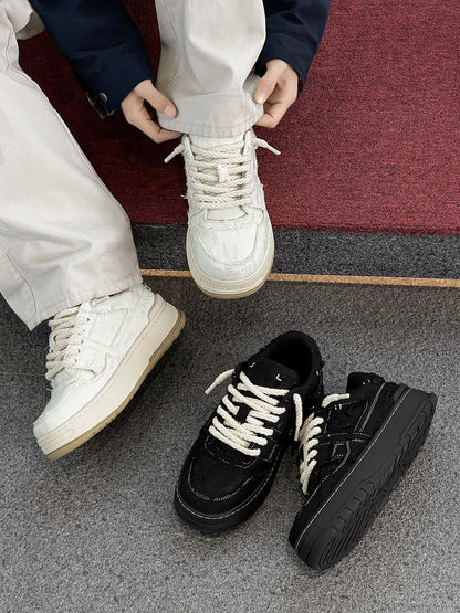 Chunky Textured Platform Lace-Up Sneakers