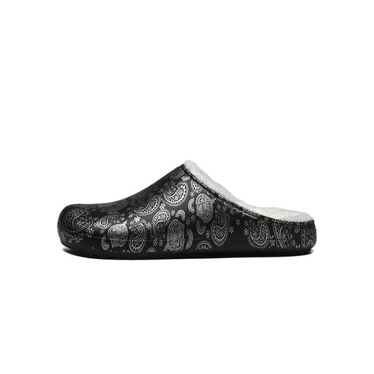 Paisley Print Fake Fur Lined Mules