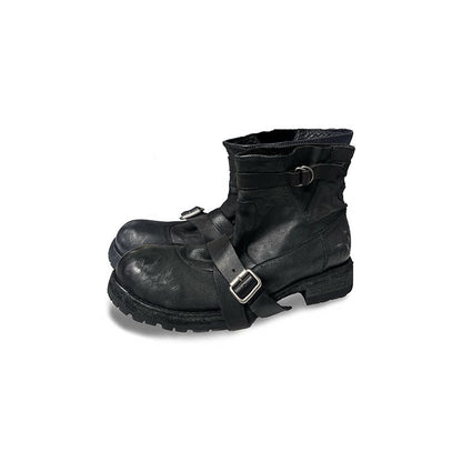 Distressed Buckled Ankle Boots