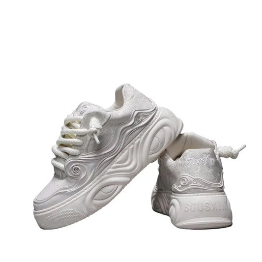 White Lace-Up Sneakers