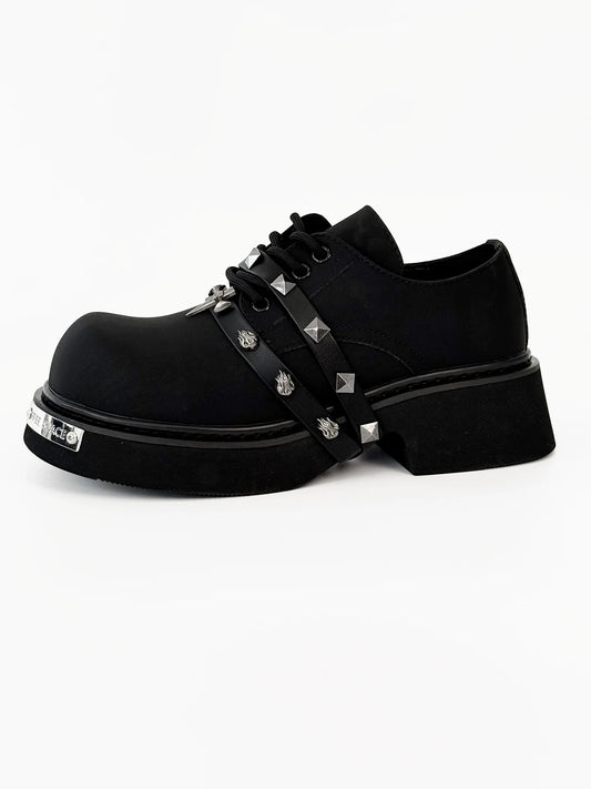 Matte Derby Chunky Sole Studs Large Toe Shoes