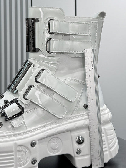 Patent Strap Buckle Studs Platform Short Boots