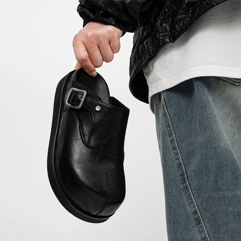 Onyx Buckle Platform Mules