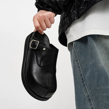 Onyx Buckle Platform Mules