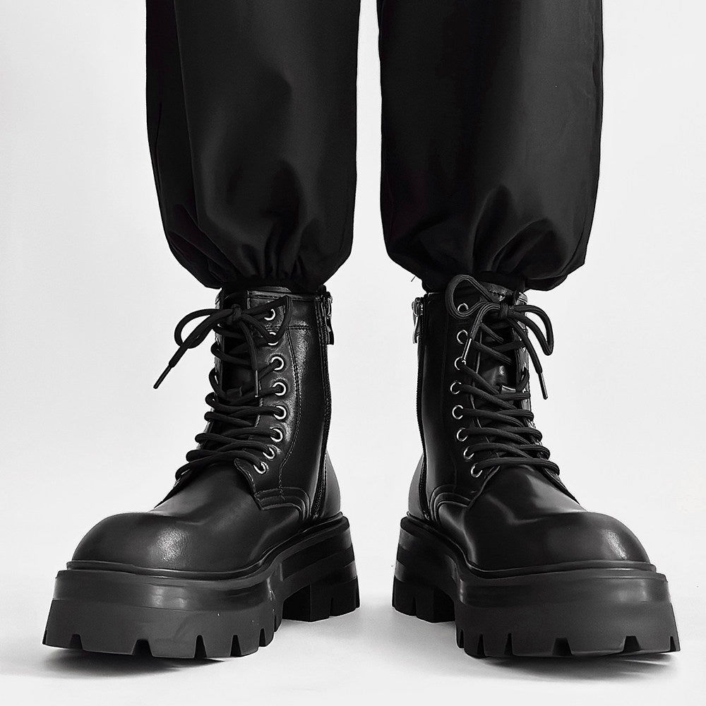 Chunky Lug Sole Platform Lace-Up Zipper Boots