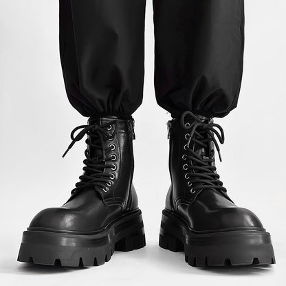Chunky Lug Sole Platform Lace-Up Zipper Boots