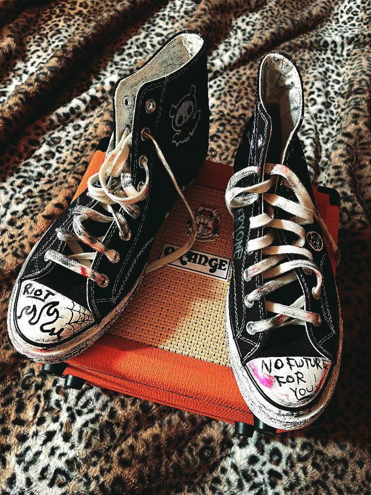 Hand-Drawn Washed High-Top Canvas Shoes