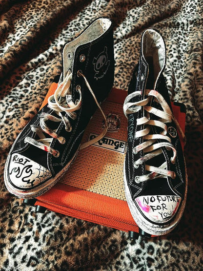 Hand-Drawn Washed High-Top Canvas Shoes