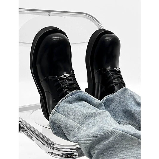 Round-Toe Leather Platform Sneakers