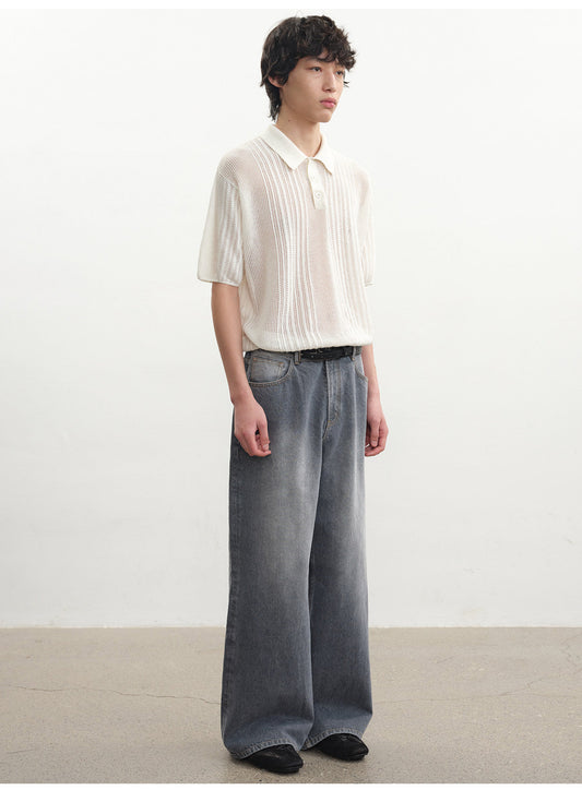 Straight-leg washed gray denim pants