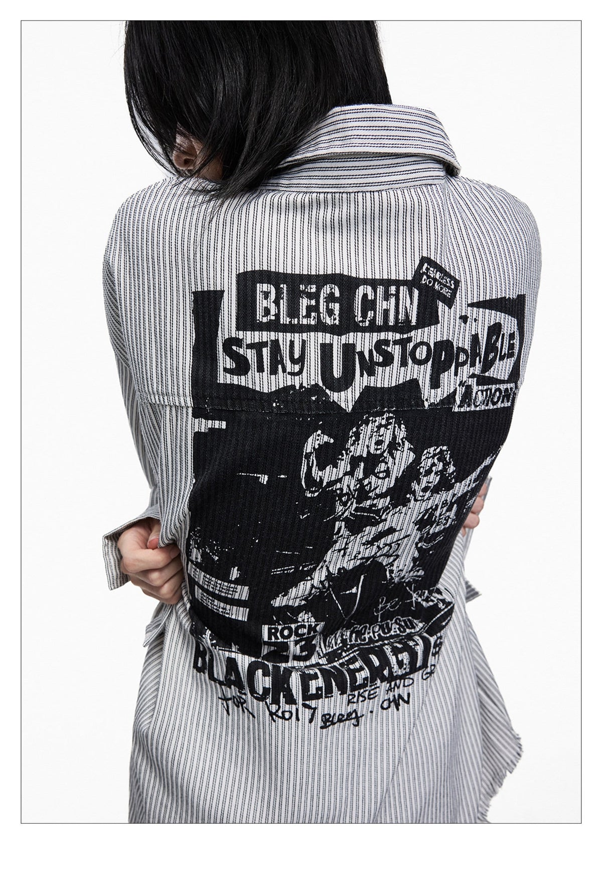 Punk Print Loose-fit Striped Shirt